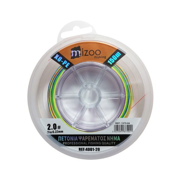 MIZOO FISHING ΝΗΜΑ ΨΑΡΕΜΑΤΟΣ ΠΟΛΥΧΡΩΜΟ X8-PE 150M 2.0# O.23MM 1375-04